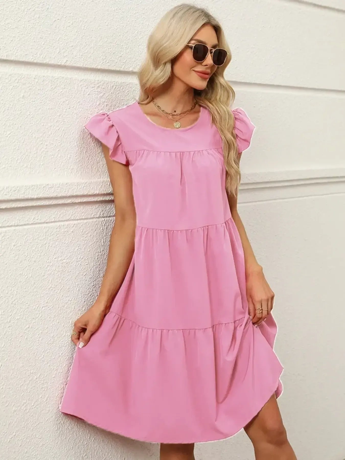 Tiered Ruffle Sleeve Mini Dress