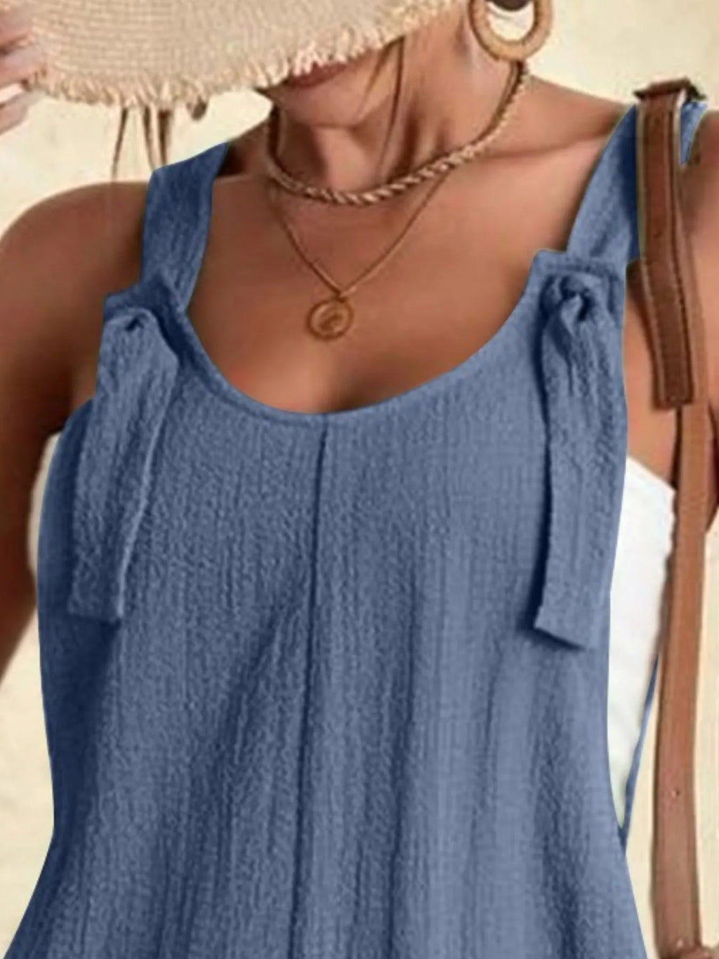 Full Size Knot Strap Romper with Pockets Plus Size