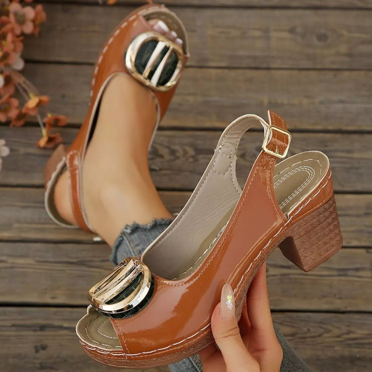 Peep Toe Block Heels Sandals