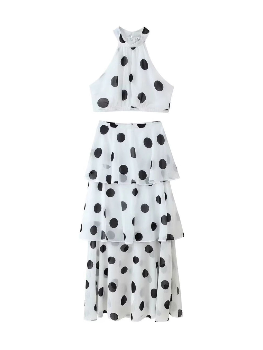 Polka Dot Sleeveless Top and Layered Skirt Set