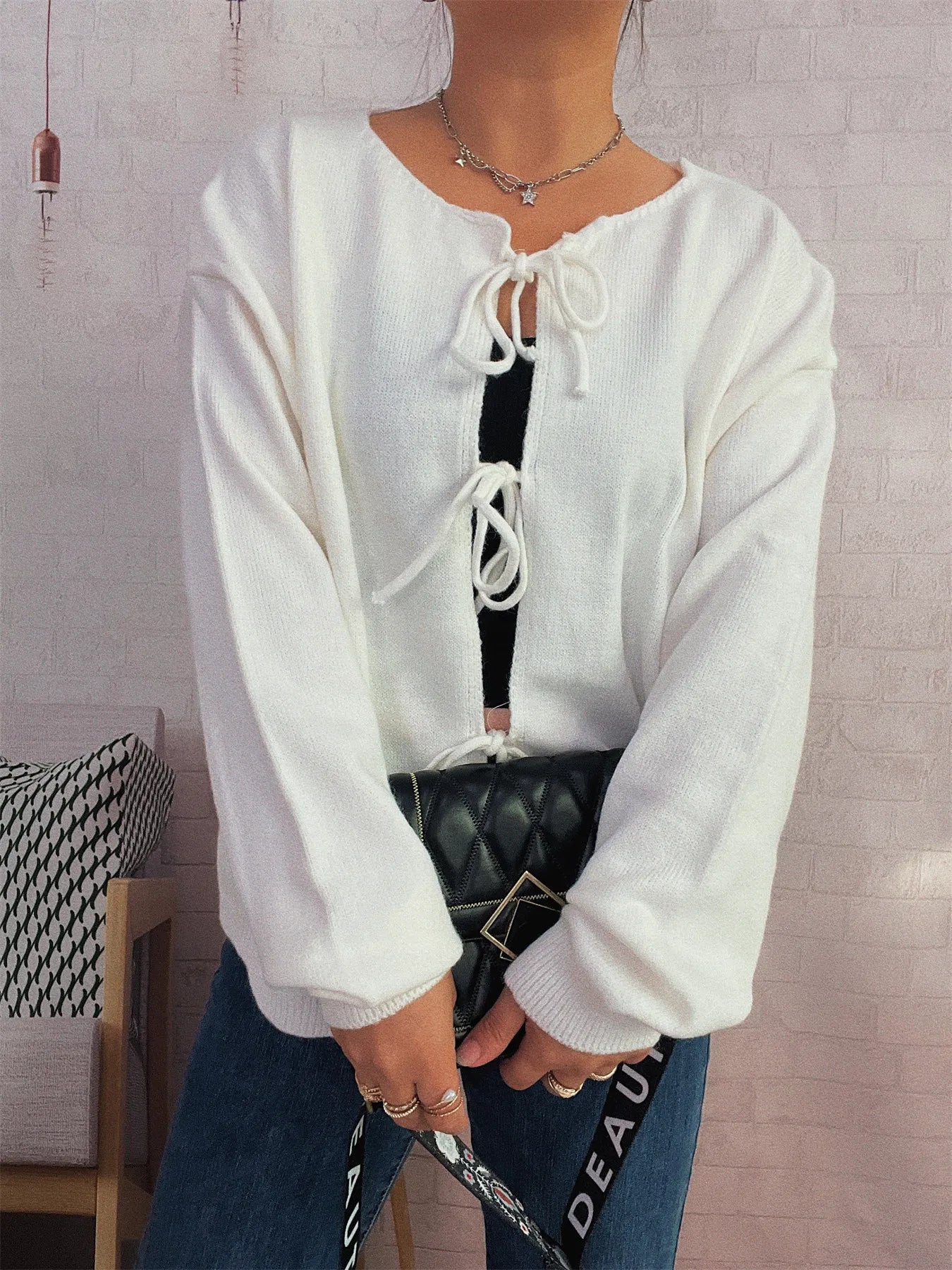 Tie Front Drop Shoulder Cardigan