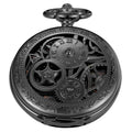 Whodoit Black Gear Double Cover Mens Mechanical Pocket Watch Double Cover Roman Design Dial Chain Mechanical Pocket Watch
