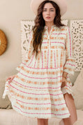 Printed Ruffled Notched Loose Dress