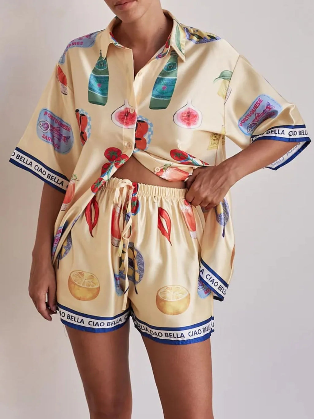 Printed Button Up Top and Shorts Set