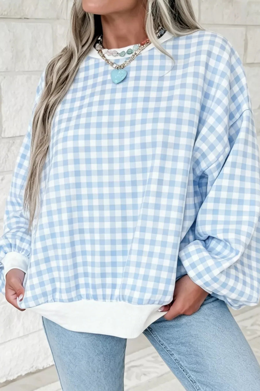 Casual Plaid Dropped Shoulder Sweatshirt