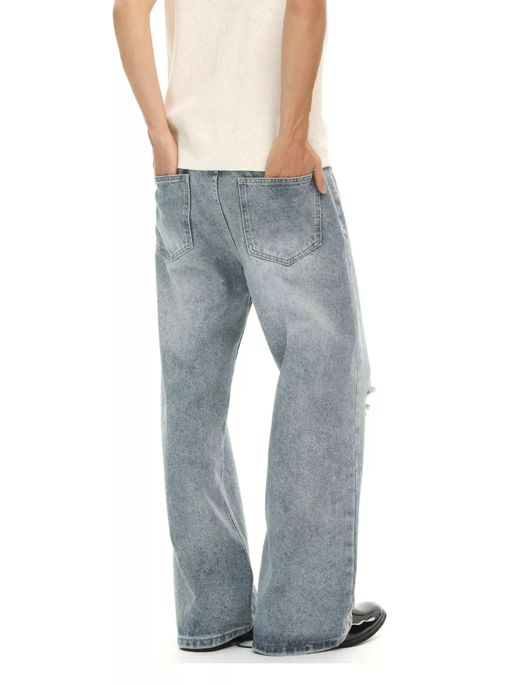 Men's Distressed Wide-Leg Jeans