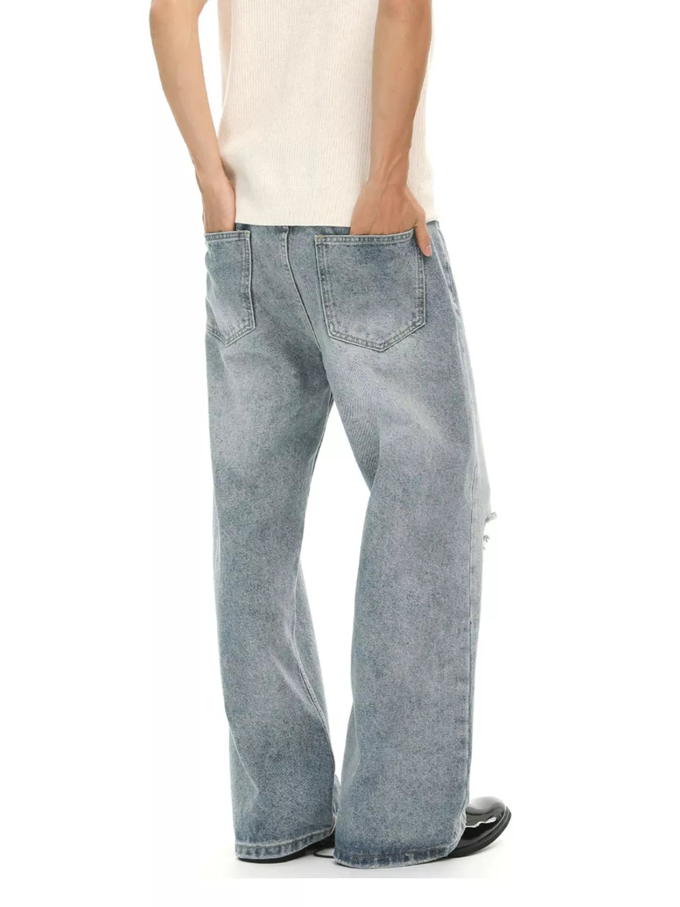 Men's Distressed Wide-Leg Jeans