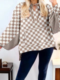 Checkered Pattern Oversized Drawstring Hoodie