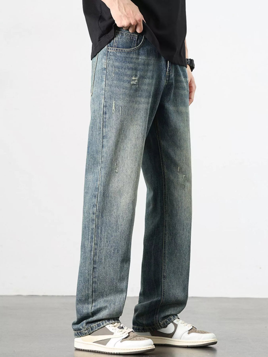 Men's Washed Wide Leg Jeans