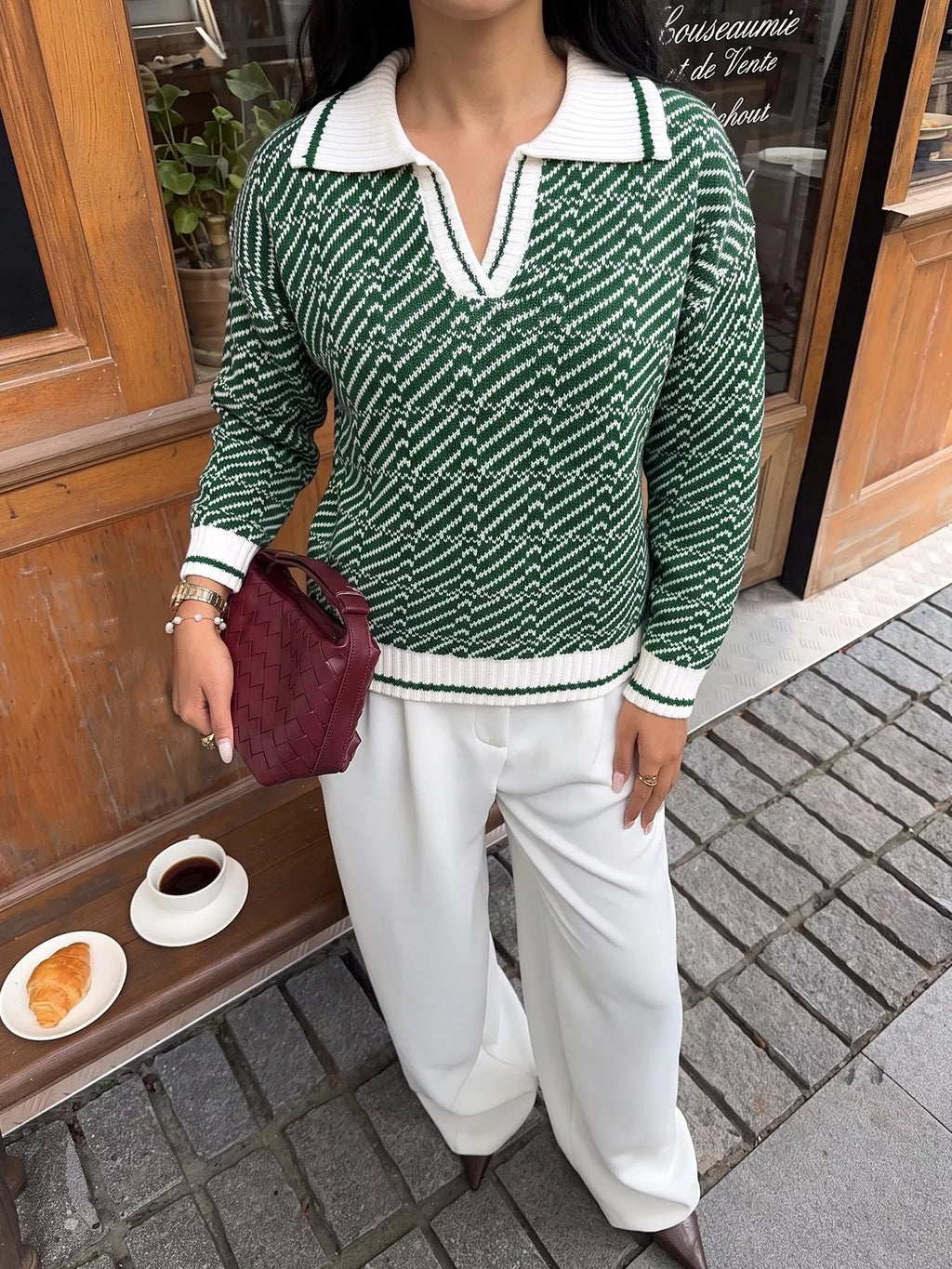 Geometric Patterned Collared Sweater