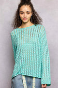 POL Openwork Round Neck Knit Top with Shiny Detail