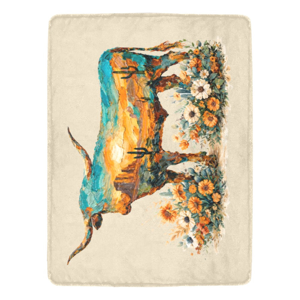 Baha Ranch Painted Longhorn Throw Blanket 60" x 80" Made in America