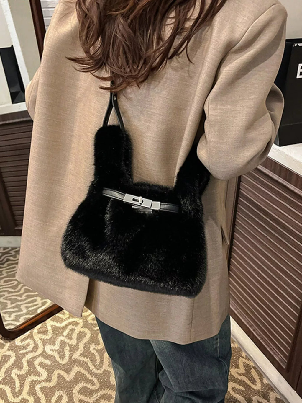 Faux Fur Bucket Crossbody Bag