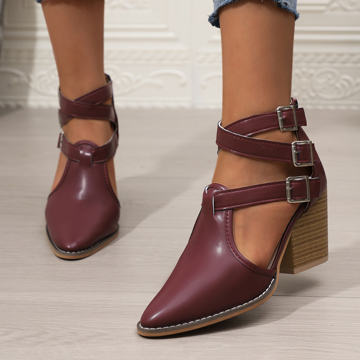 Point Toe Block Heels Pumps