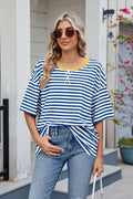 Contrast Striped Round Neck Half Sleeve T-Shirt