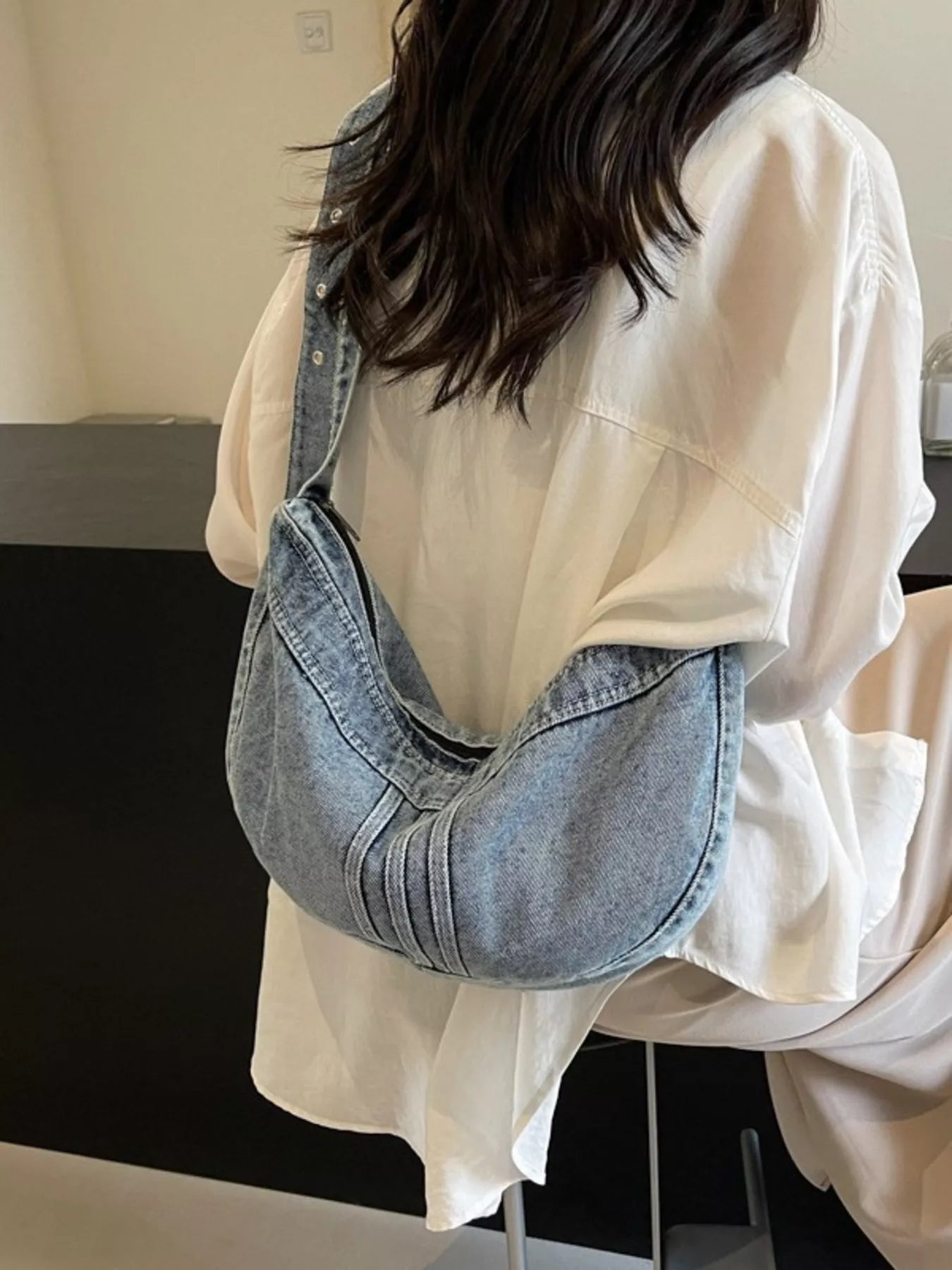 Denim Adjustable Strap Crossbody Bag