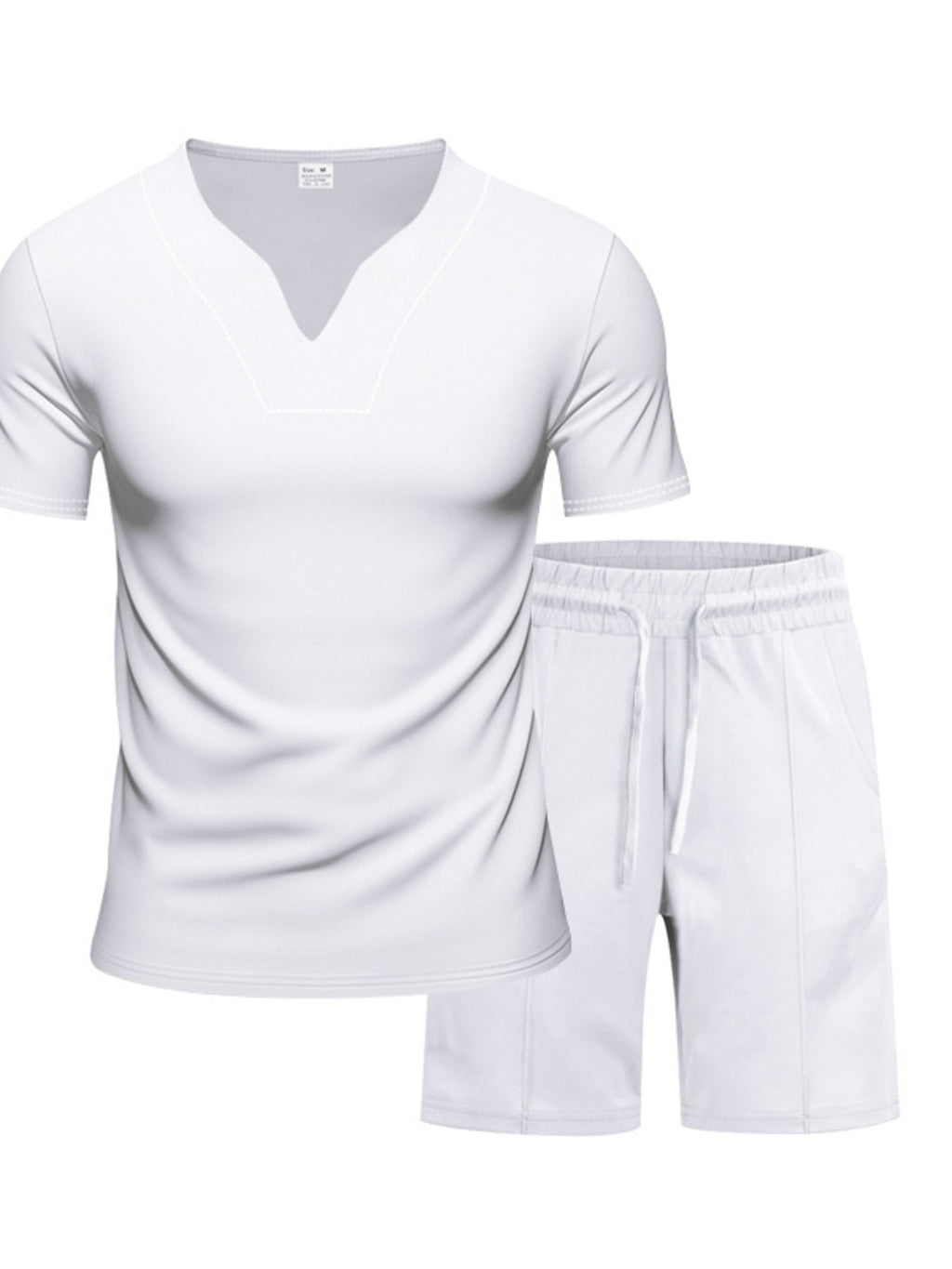 Men's Full Size V-Neck Short Sleeve T-Shirt and Shorts Set Plus Size