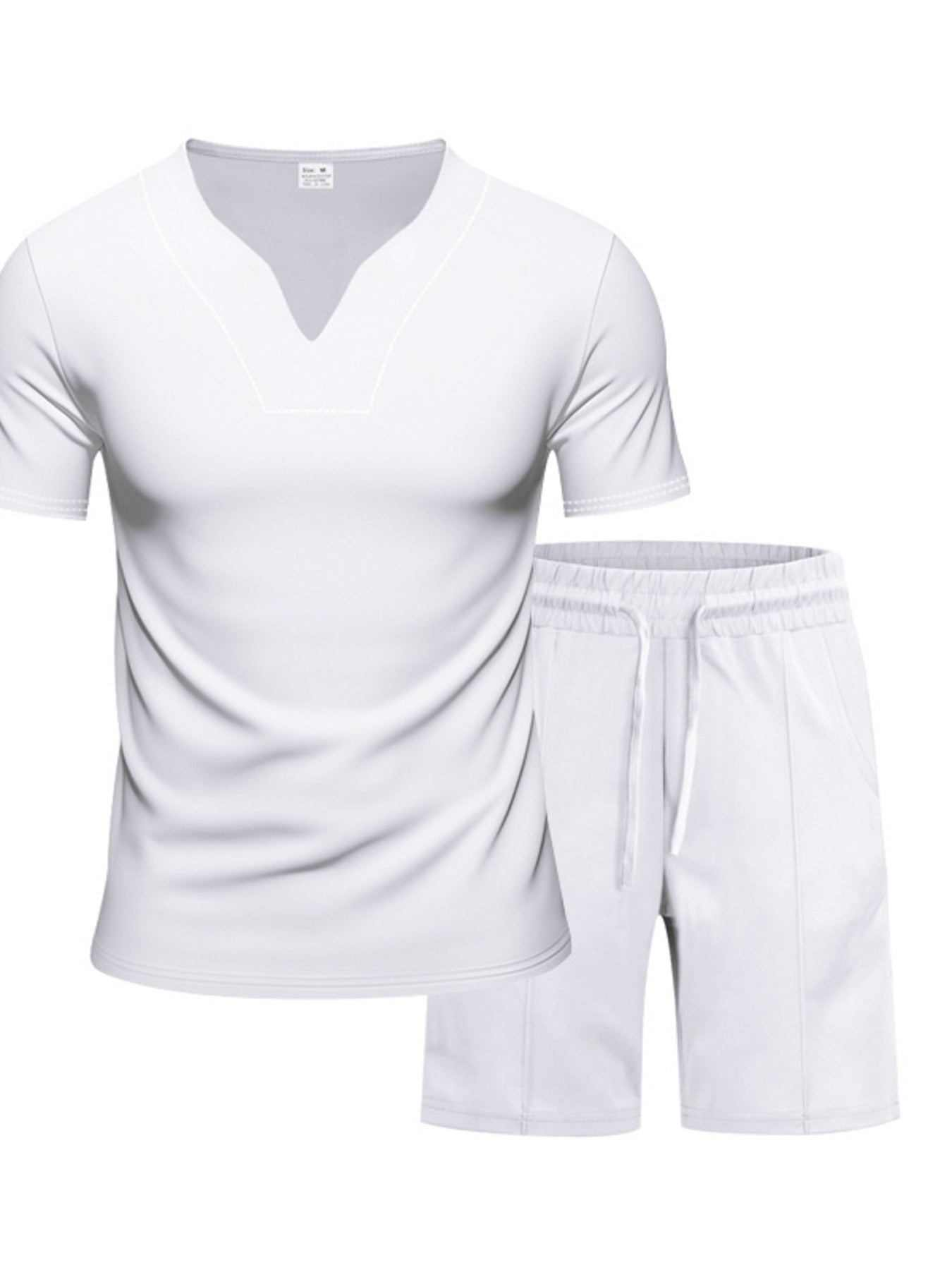 Men's Full Size V-Neck Short Sleeve T-Shirt and Shorts Set Plus Size