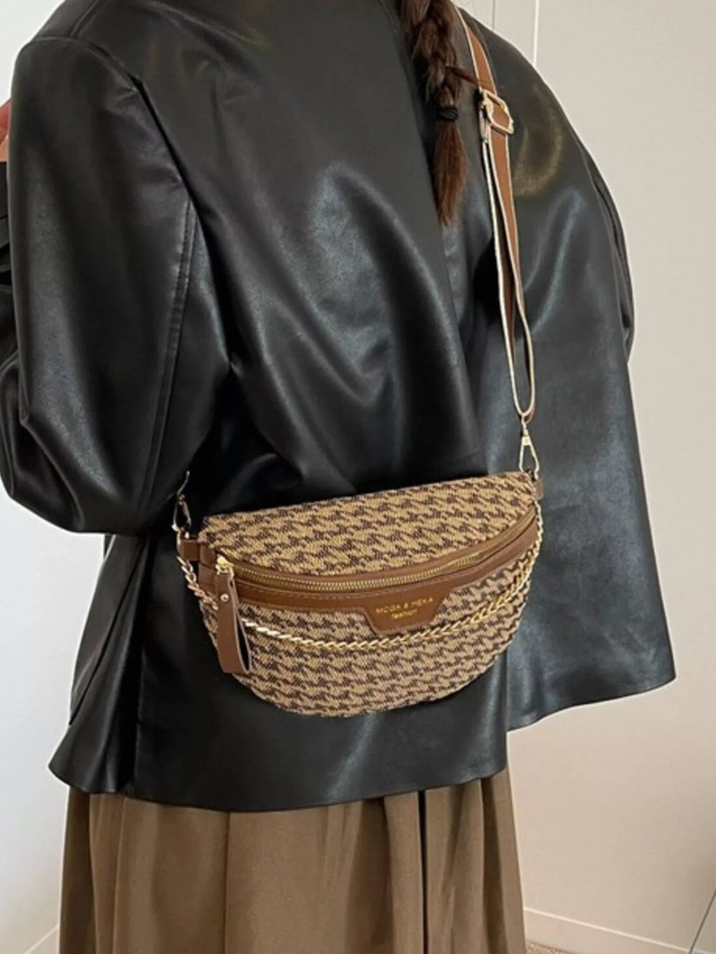 Adjustable Strap Chain Accent Crossbody Bag