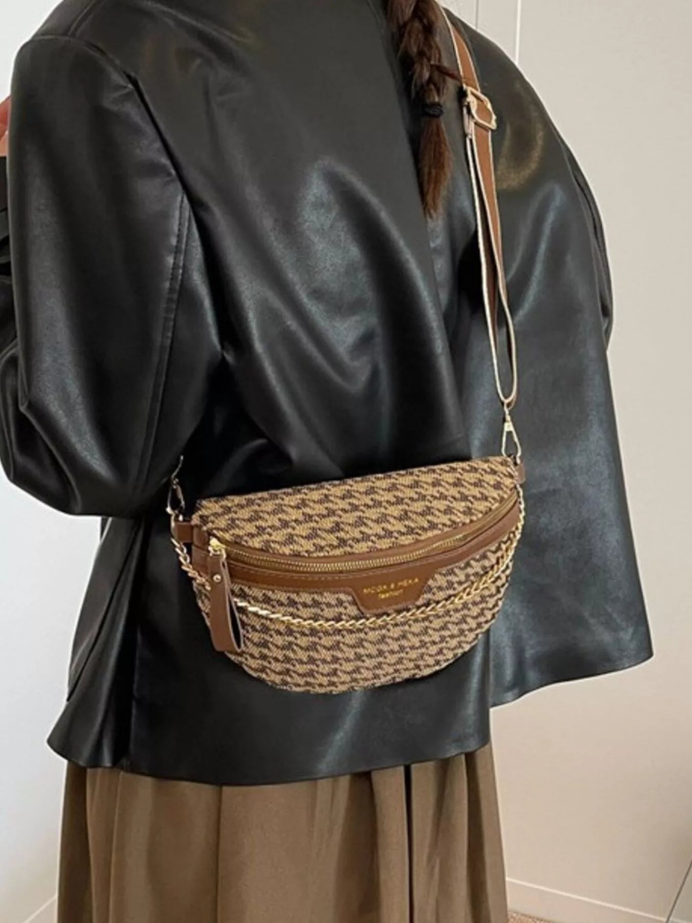 Adjustable Strap Chain Accent Crossbody Bag