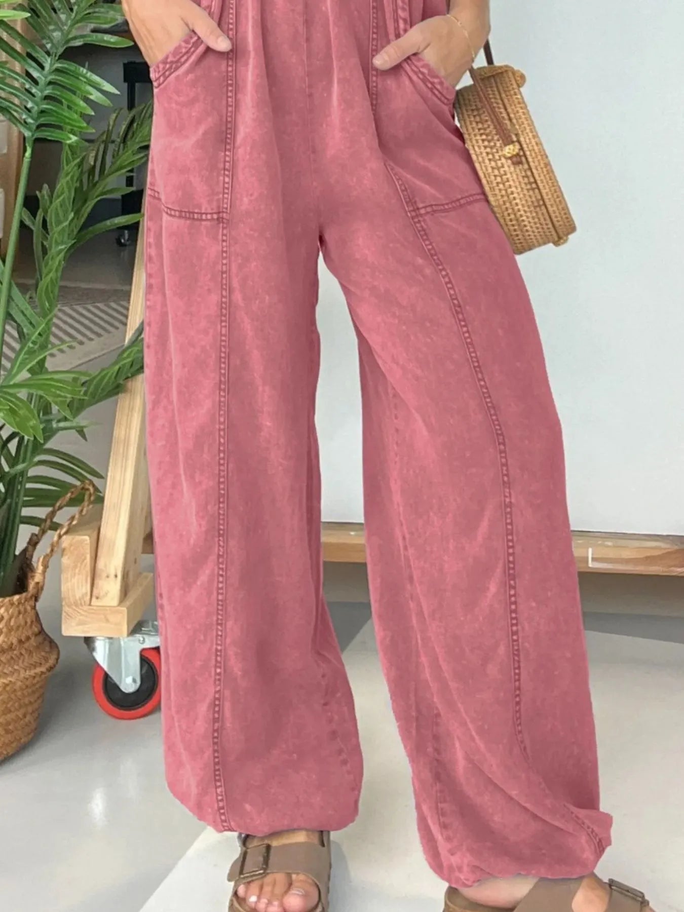 Full Size Wide Leg Spaghetti Strap Jumpsuit Plus Size