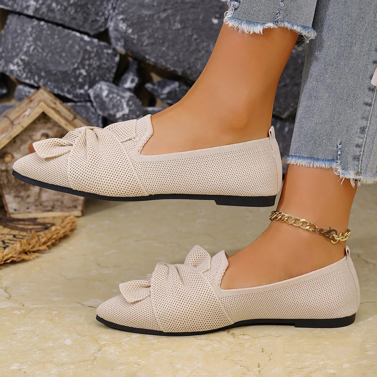 Bow Point Toe Flats Slip-Ons