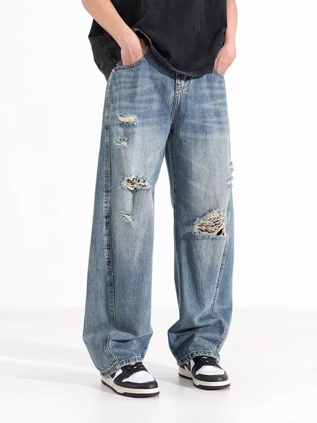 Men's Full Size Distressed Wide Leg Jeans Plus Size
