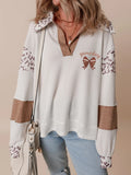 Game Day Bow Embroidered Leopard Color Block Patchwork Top