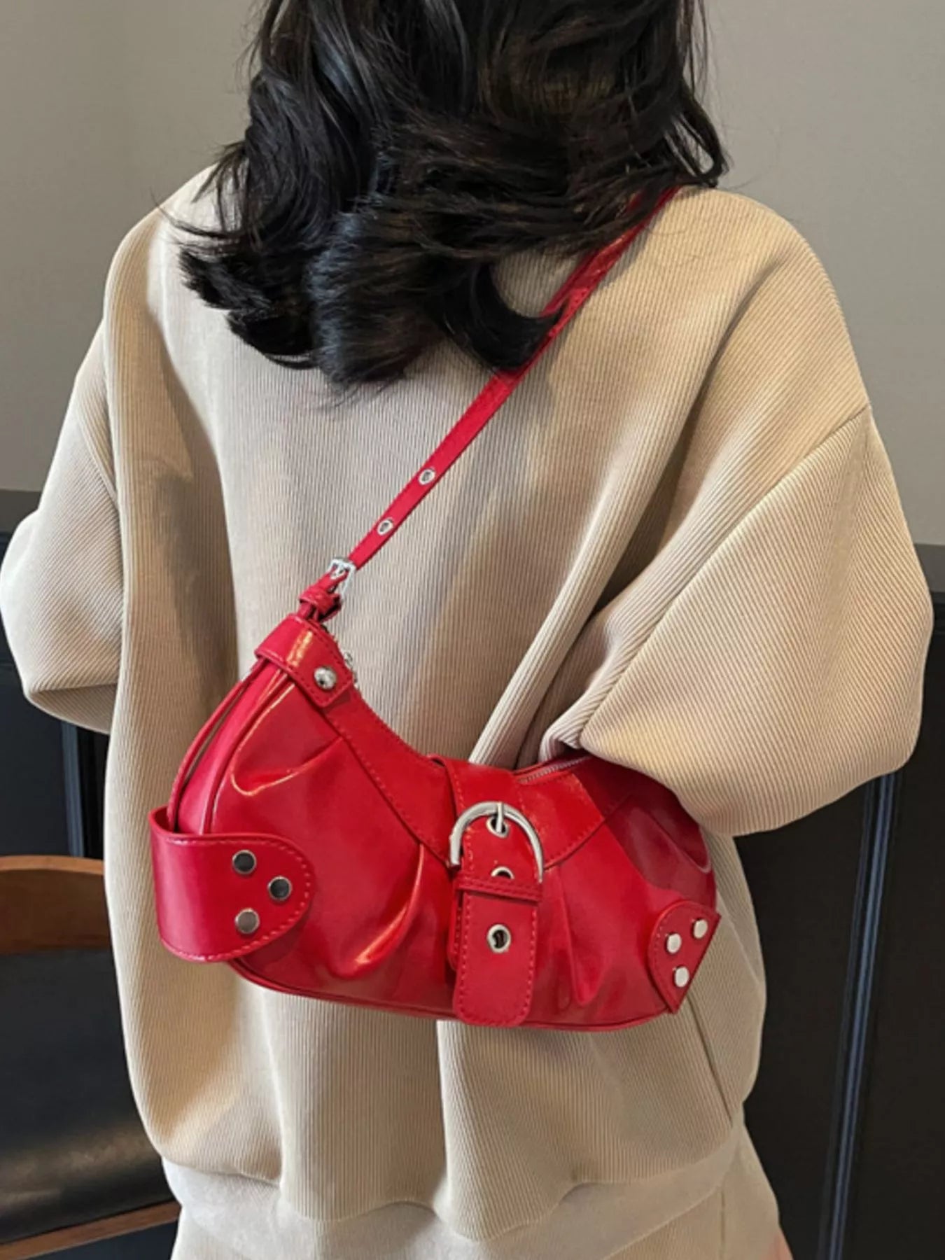Studded Buckle Shoulder Bag