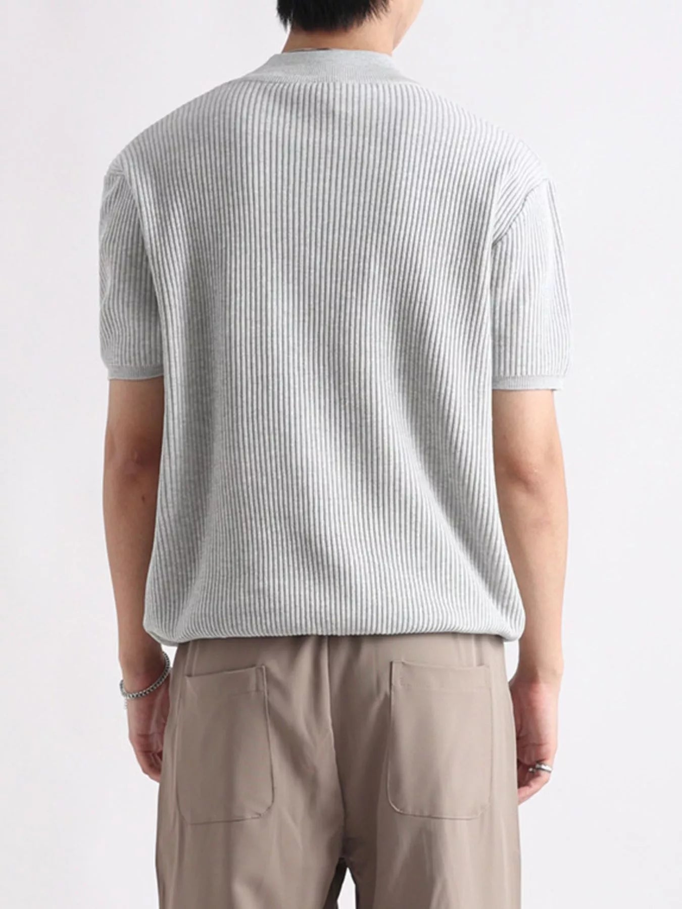 Men's Plus Size Ribbed Knit Mock Neck Short Sleeve T-Shirt
