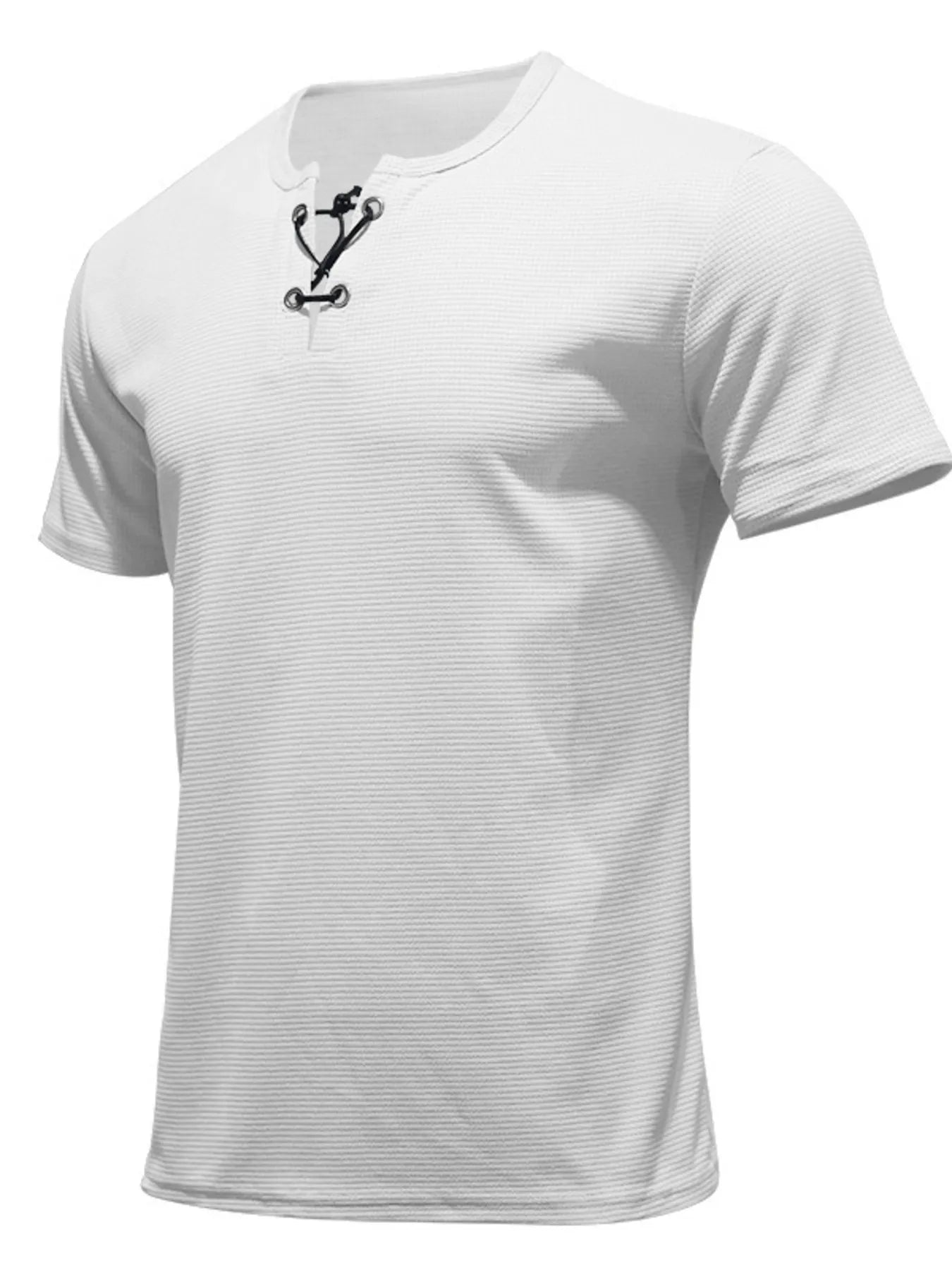 Men's Full Size Casual Lace-Up Henley T-Shirt Plus Size