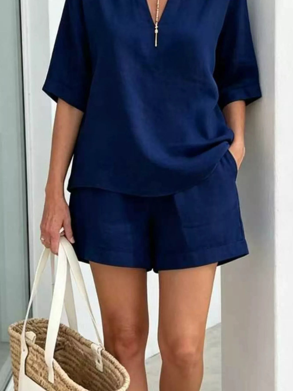 Full Size Half Sleeve Top and Shorts Set Plus Size