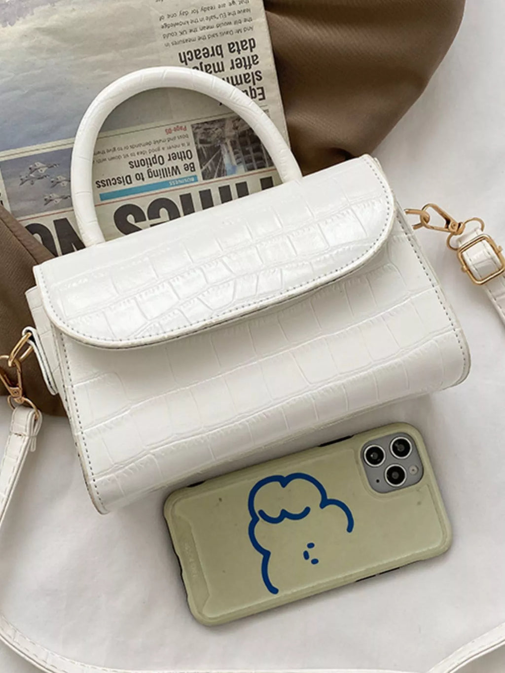 Crocodile Pattern Top Handle Crossbody Bag