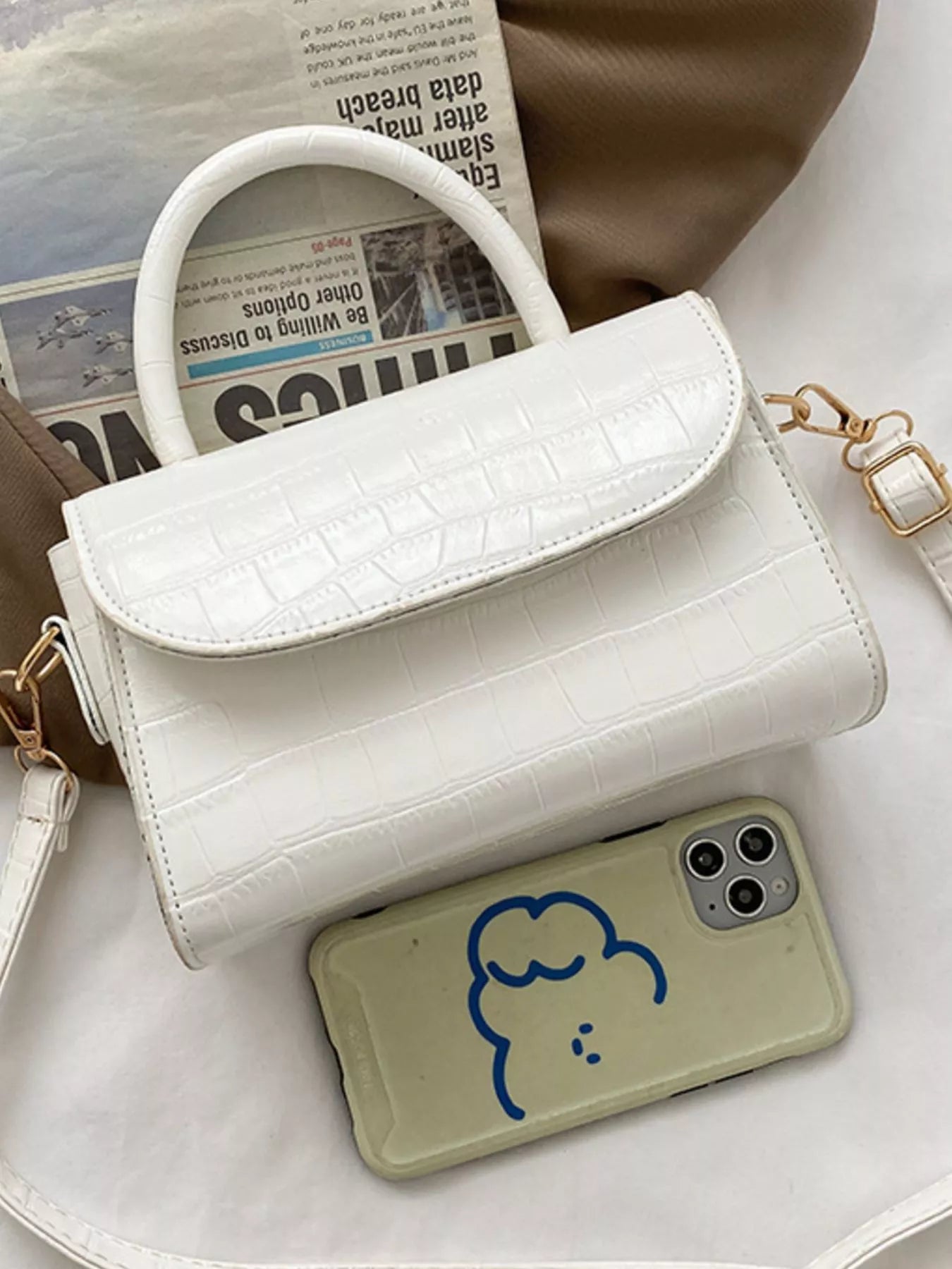 Crocodile Pattern Top Handle Crossbody Bag
