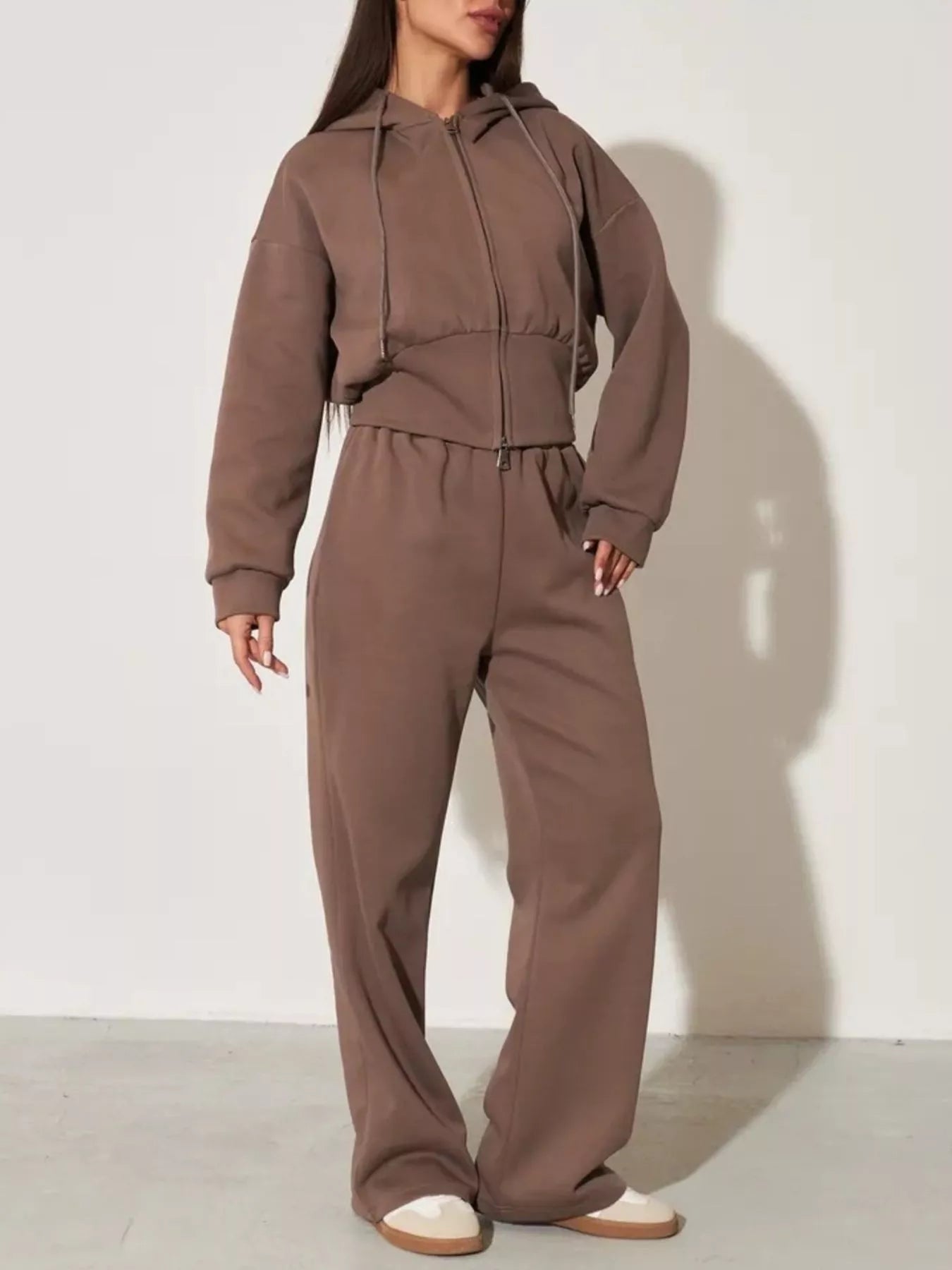 Zip-Up Hoodie and Wide-Leg Pants Set