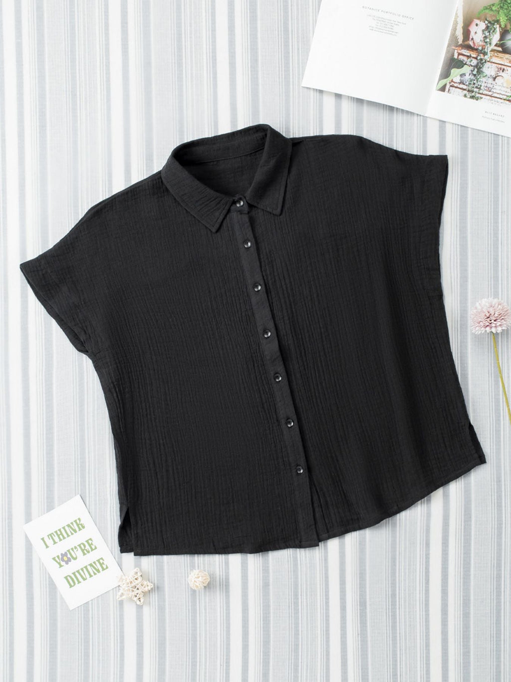 Crinkle Cotton Loose Short Sleeve Shirt