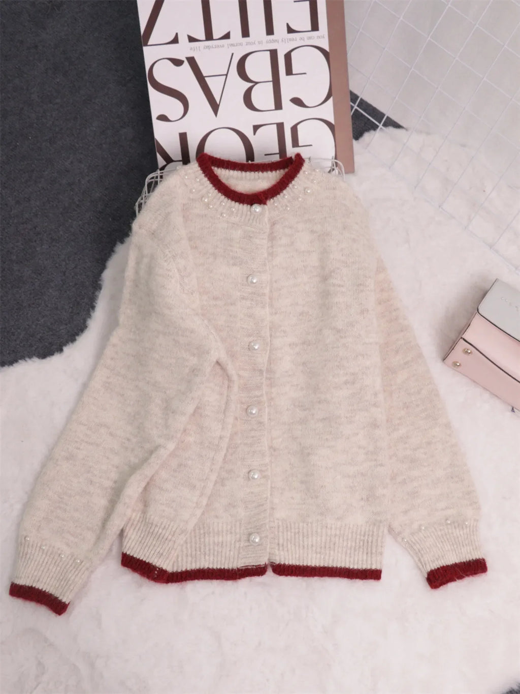 Pearl Embellished Button-Front Cardigan
