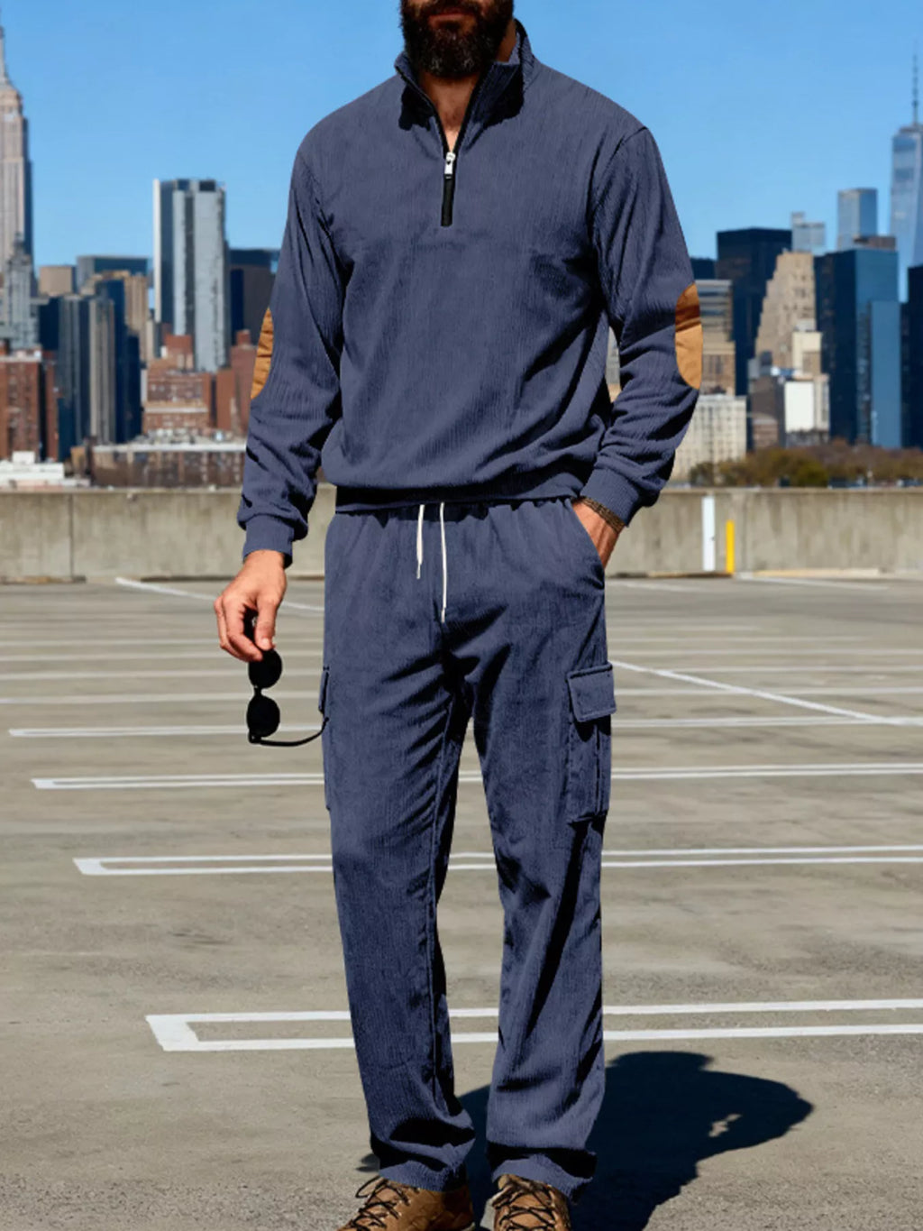 Men's Full Size Casual Long Sleeve Top & Pants Set Plus Size