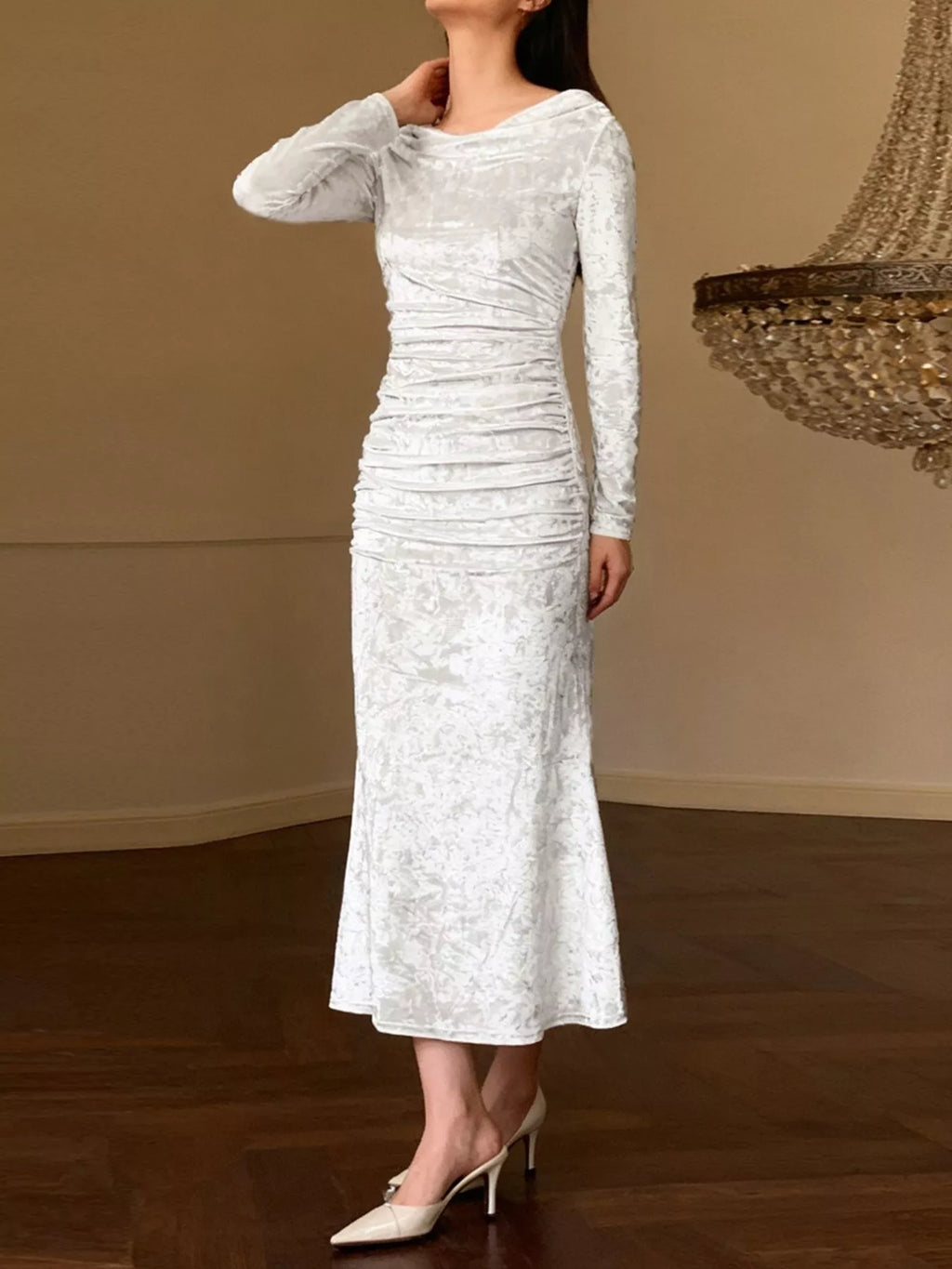 Velvet Ruched Bodycon Midi Dress