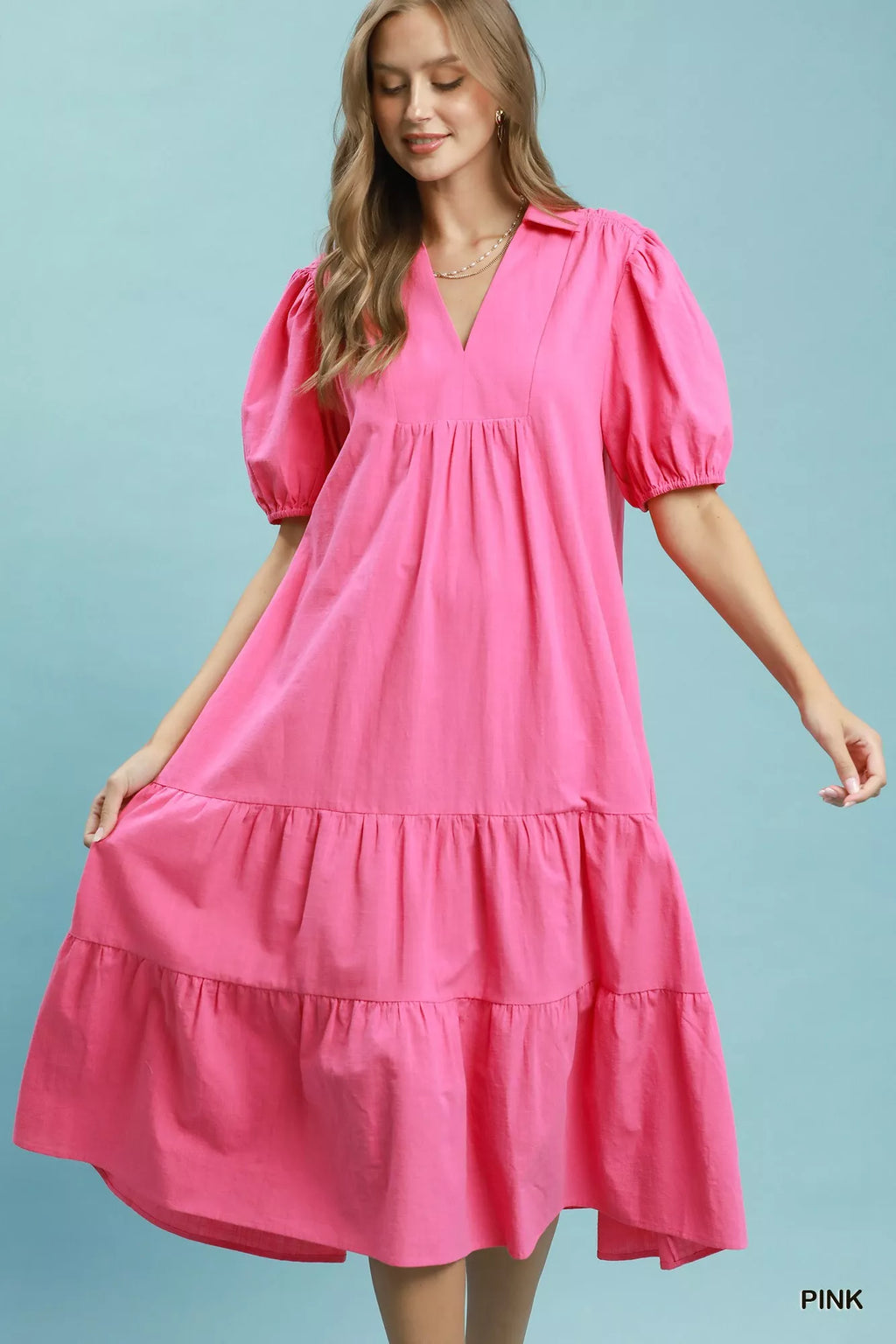 Umgee Solid Tiered Midi Dress