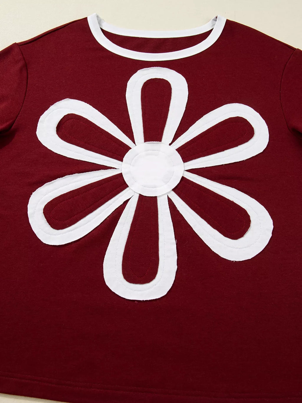 Flower Patched Round Neck Long Sleeve Top