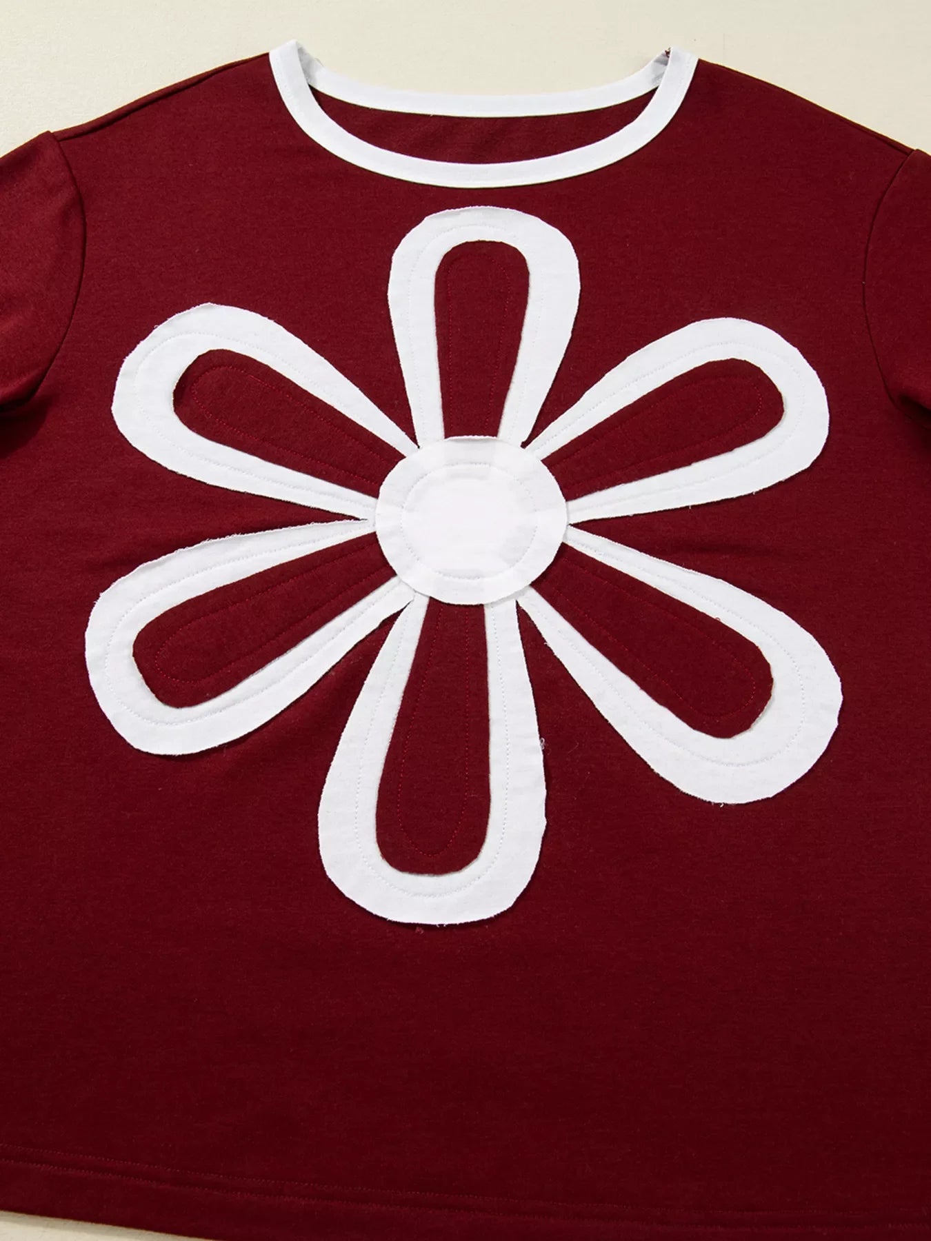 Flower Patched Round Neck Long Sleeve Top