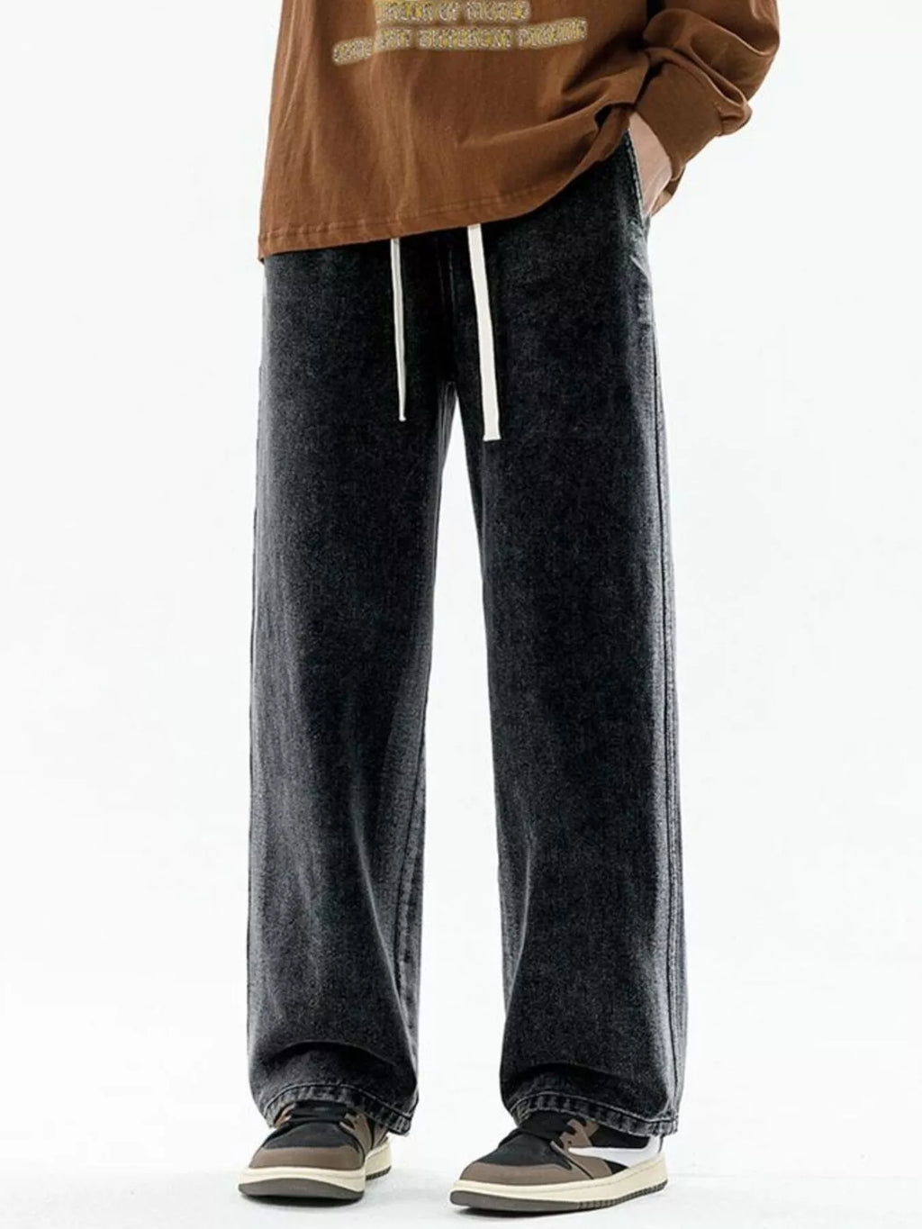 Men's Full Size Drawstring Relaxed Fit Wide Leg Jeans Plus Size