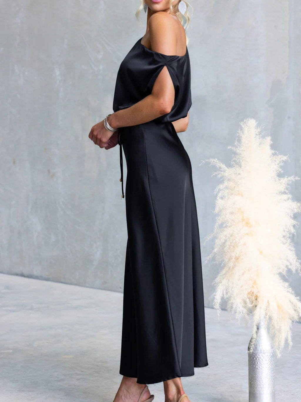 One-Shoulder Tied Midi Dress