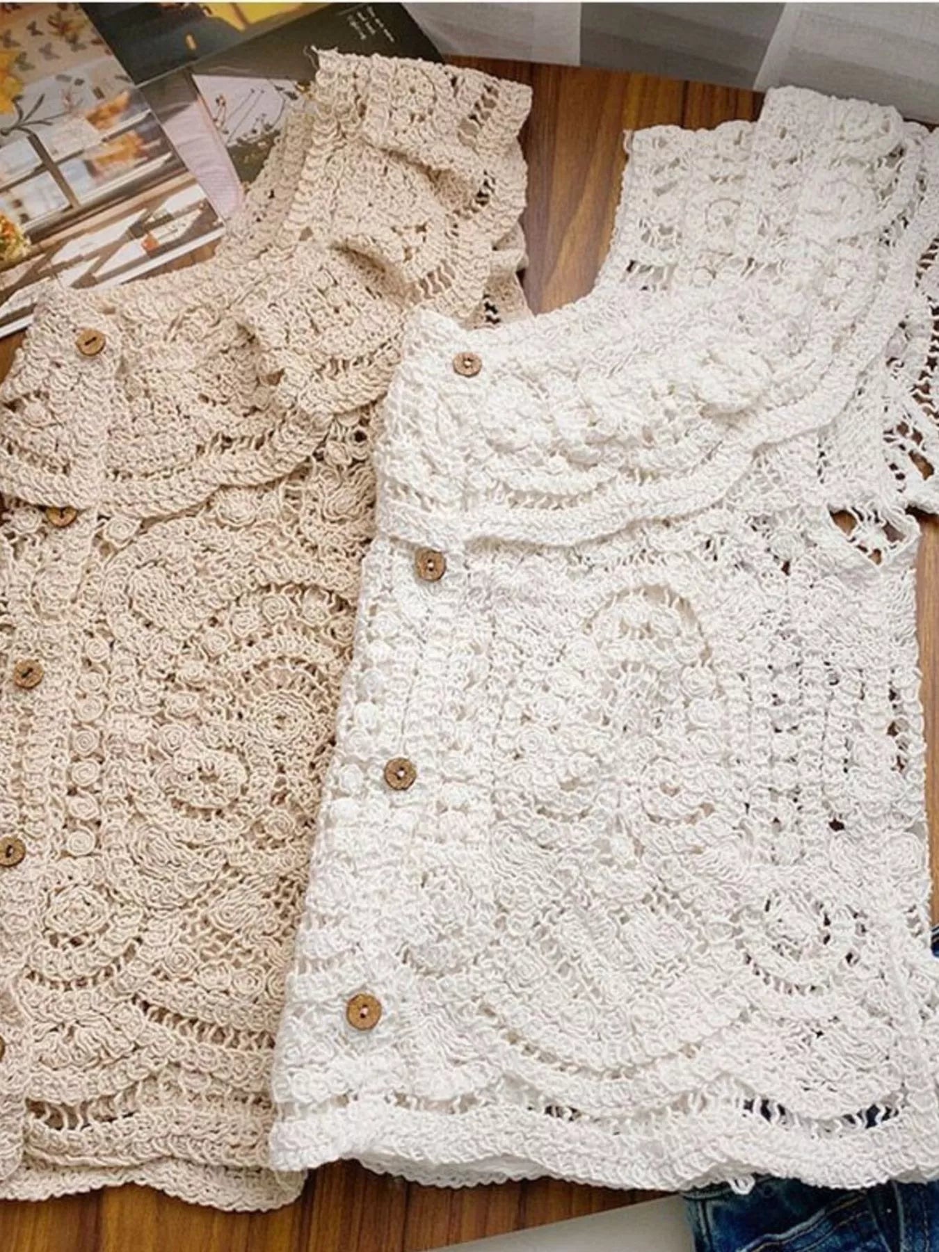 Crochet Lace Button Up Cardigan