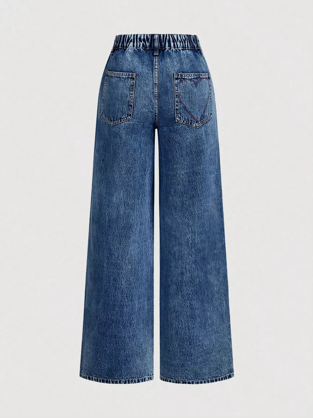 Embroidered Heart Wide-Leg Jeans