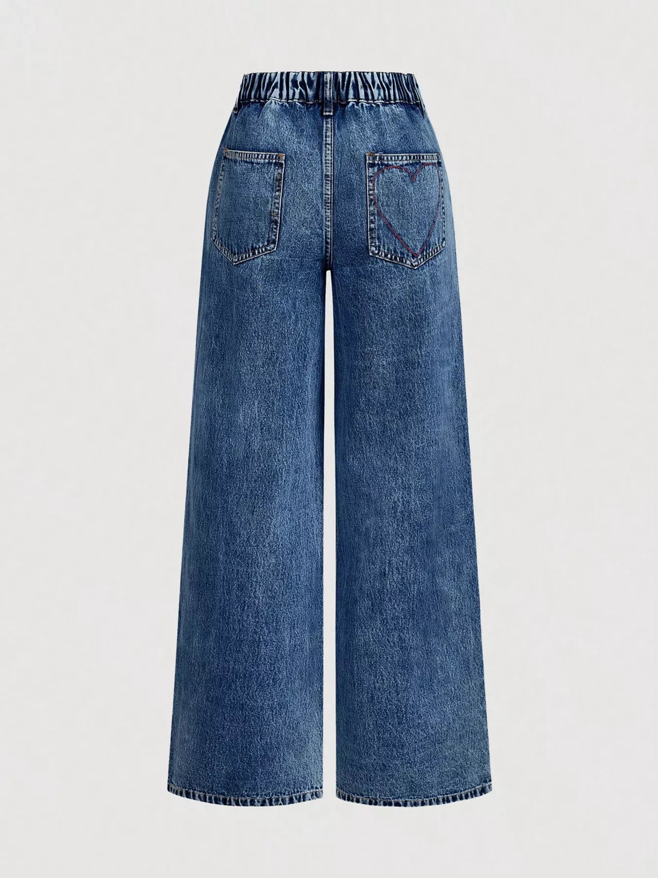 Embroidered Heart Wide-Leg Jeans