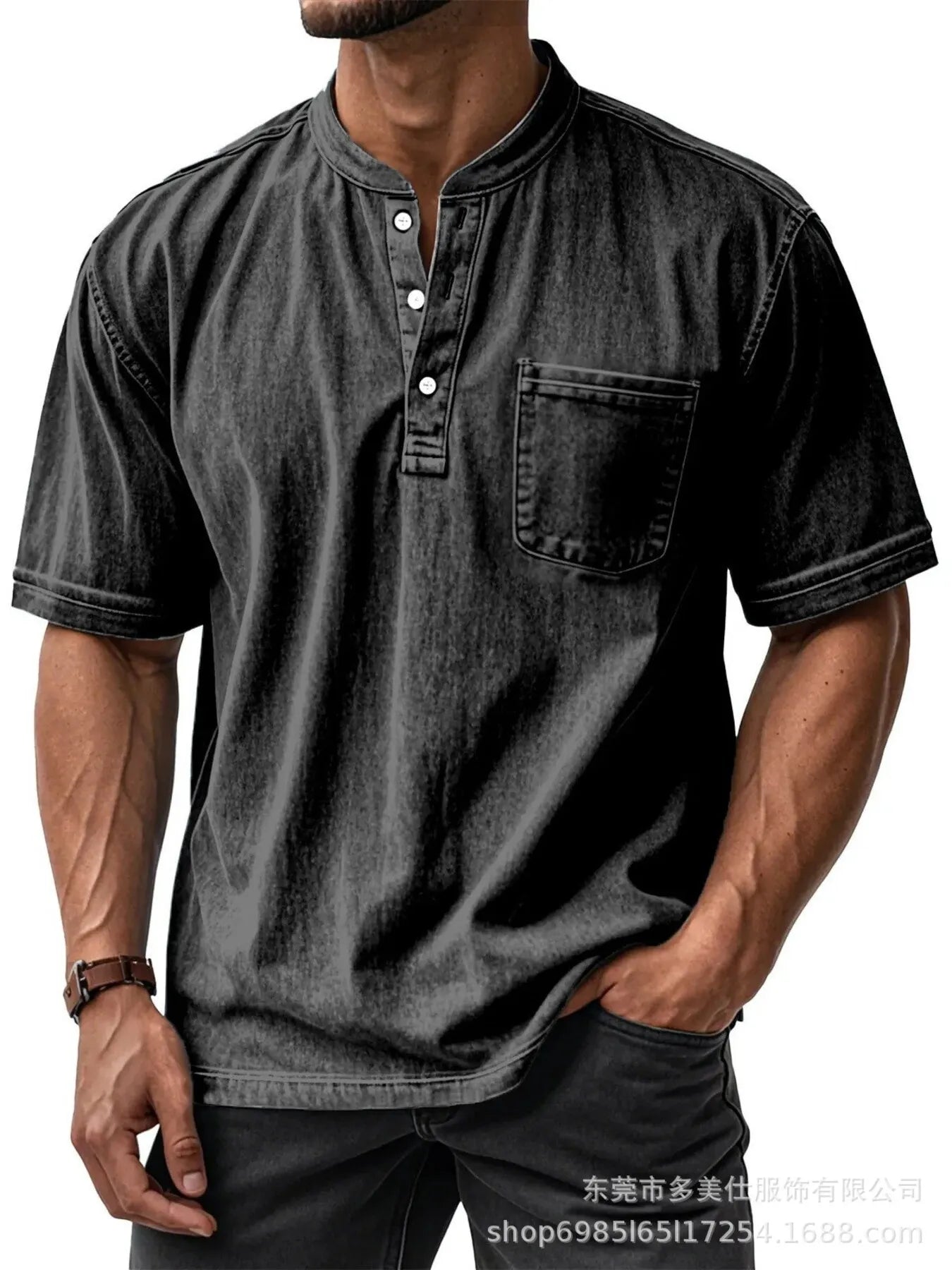 Men's Full Size Button Detail Short Sleeve Top Plus Size
