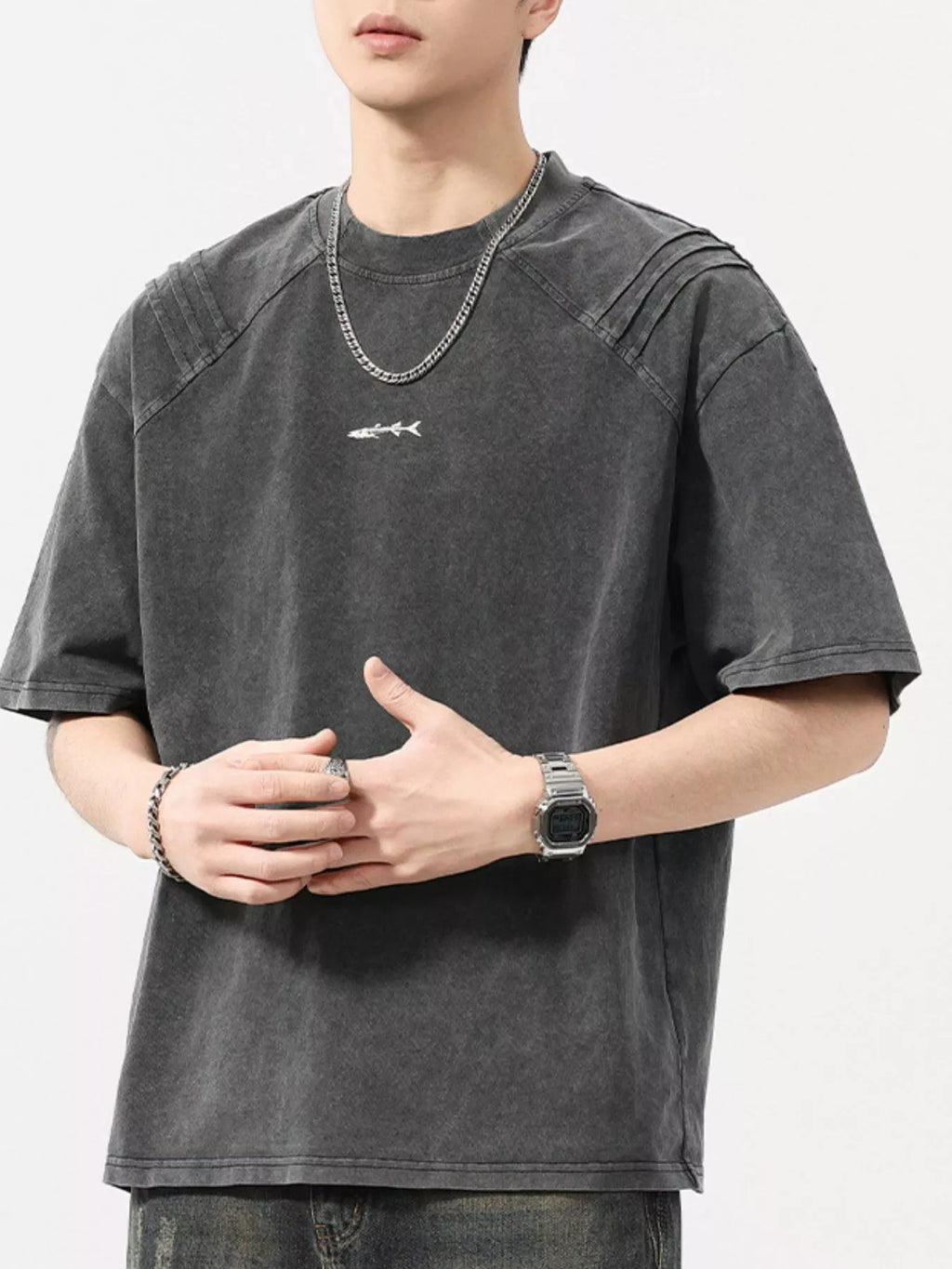 Men's Plus Size Vintage Washed Round Neck Tee