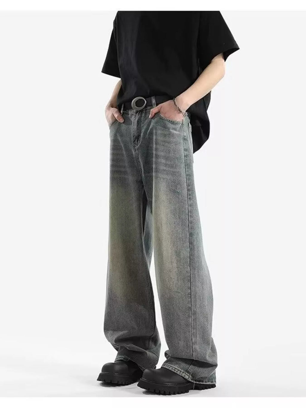 Men's Full Size Vintage Wash Wide Leg Jeans Plus Size